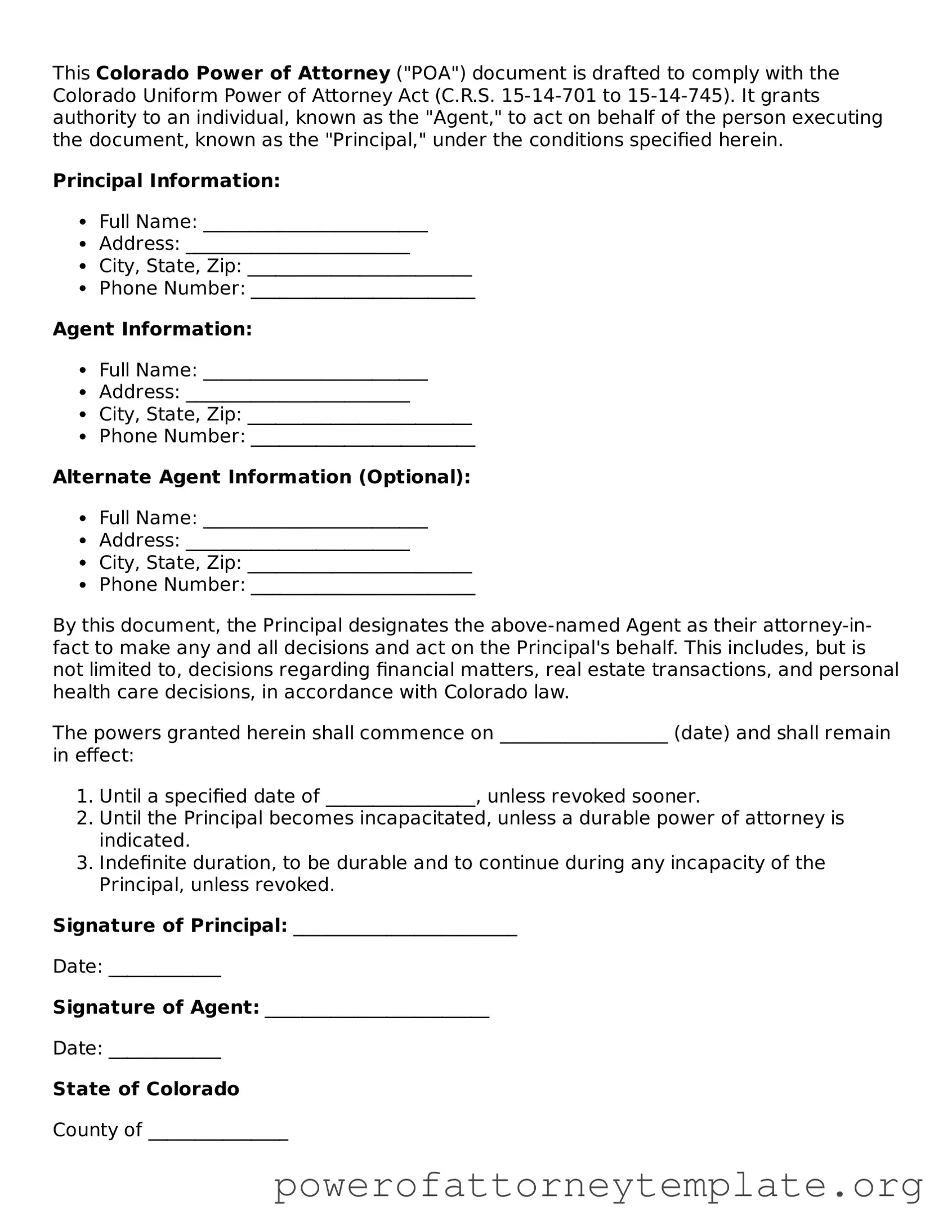 Legal Colorado Power of Attorney Template