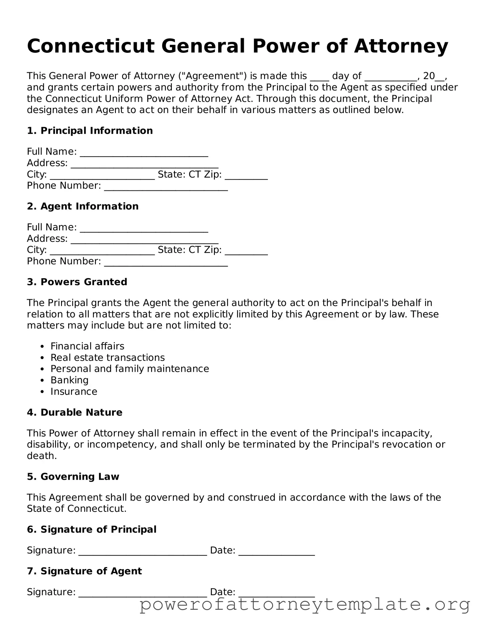 Legal Connecticut General Power of Attorney Template