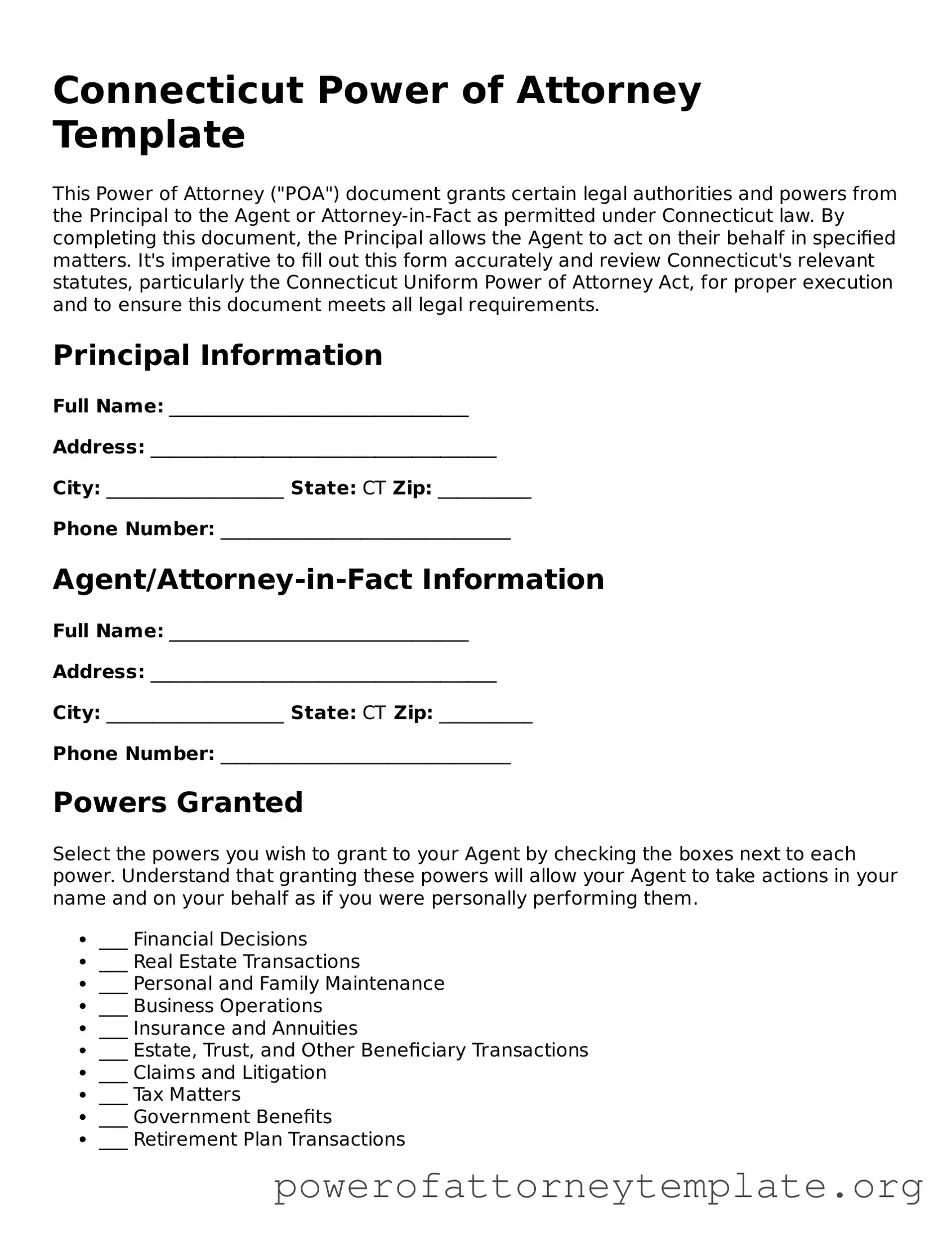 Legal Connecticut Power of Attorney Template