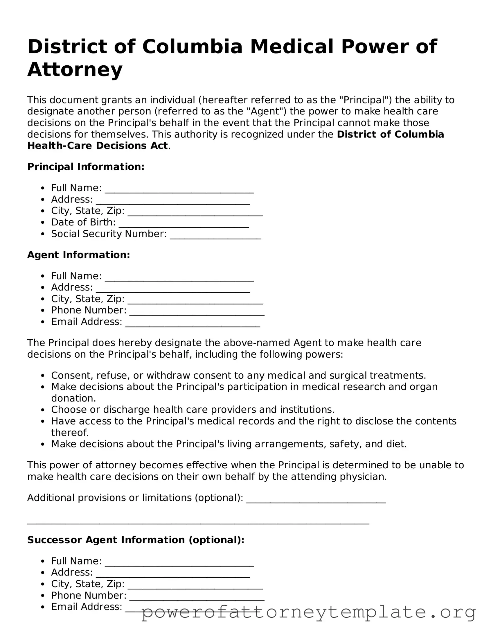 Legal District of Columbia Medical Power of Attorney Template