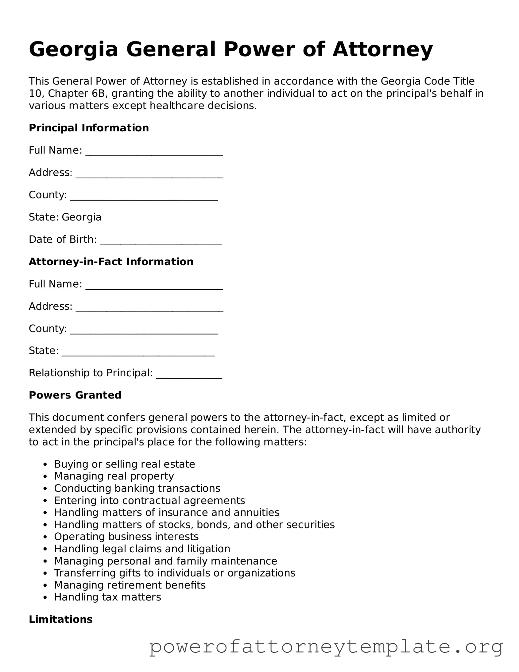 Legal Georgia General Power of Attorney Template