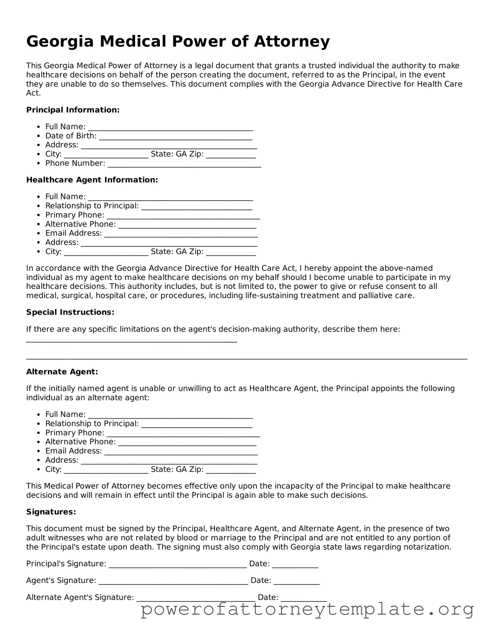 Legal Georgia Medical Power of Attorney Template