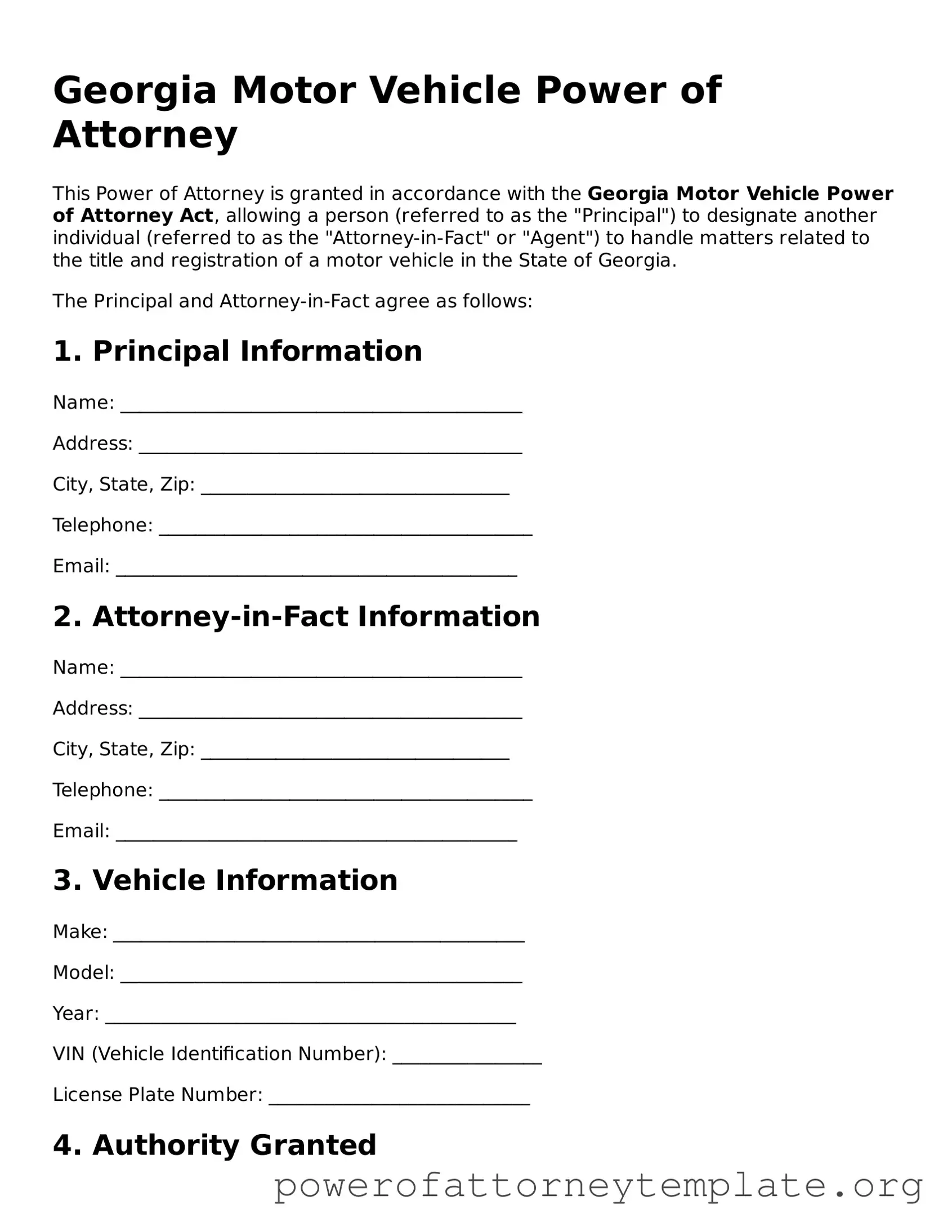 Legal Georgia Motor Vehicle Power of Attorney Template