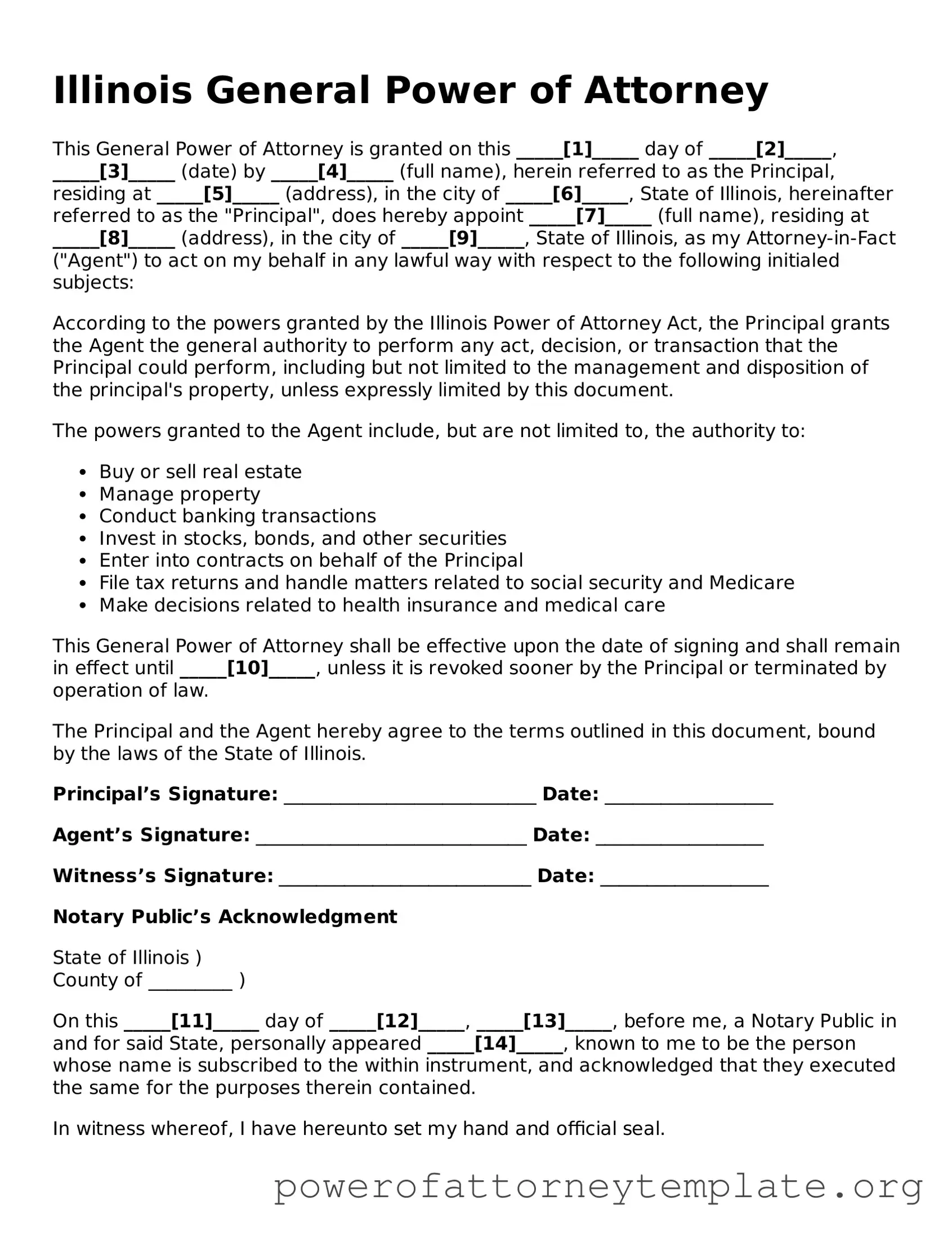 Legal Illinois General Power of Attorney Template