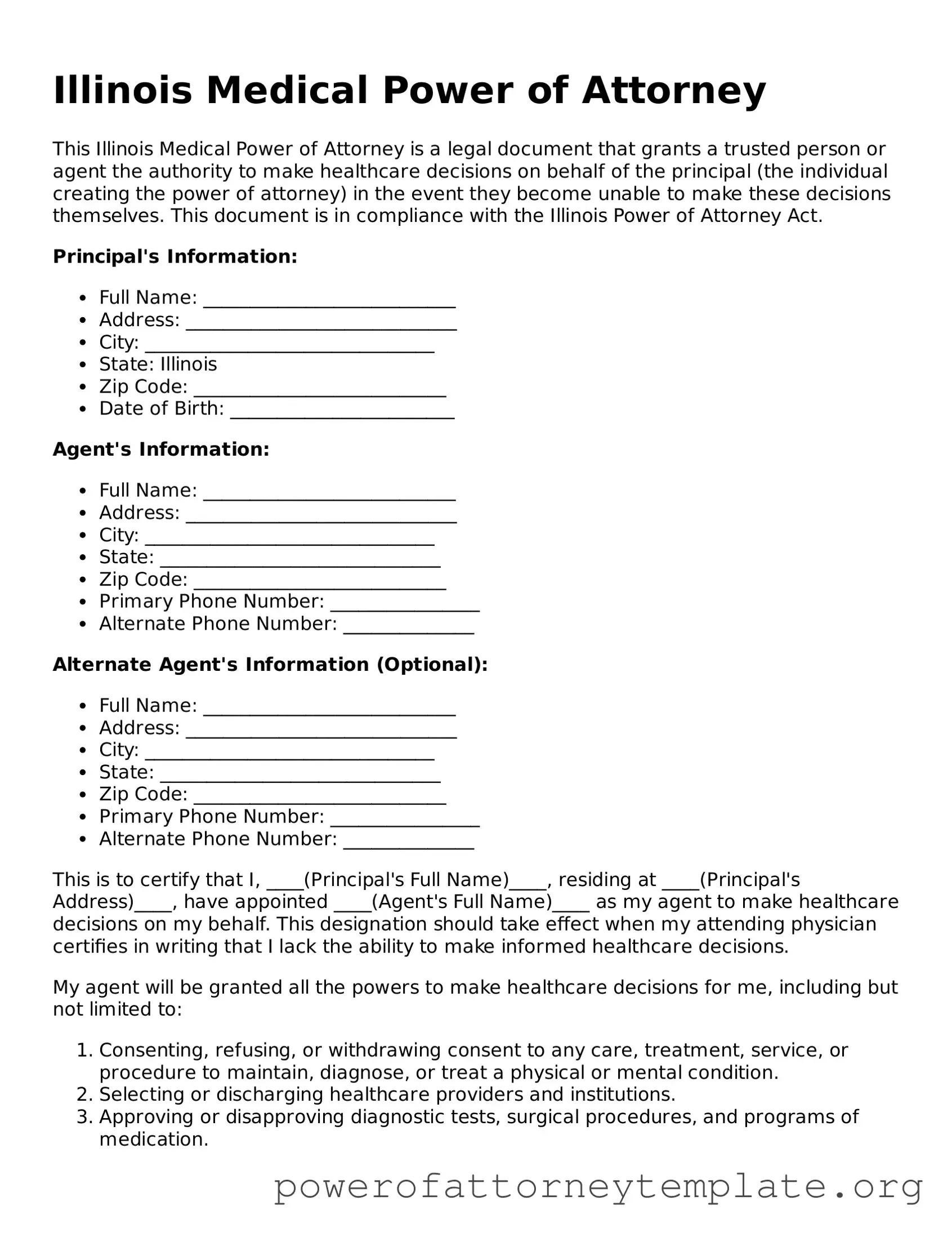 Legal Illinois Medical Power of Attorney Template