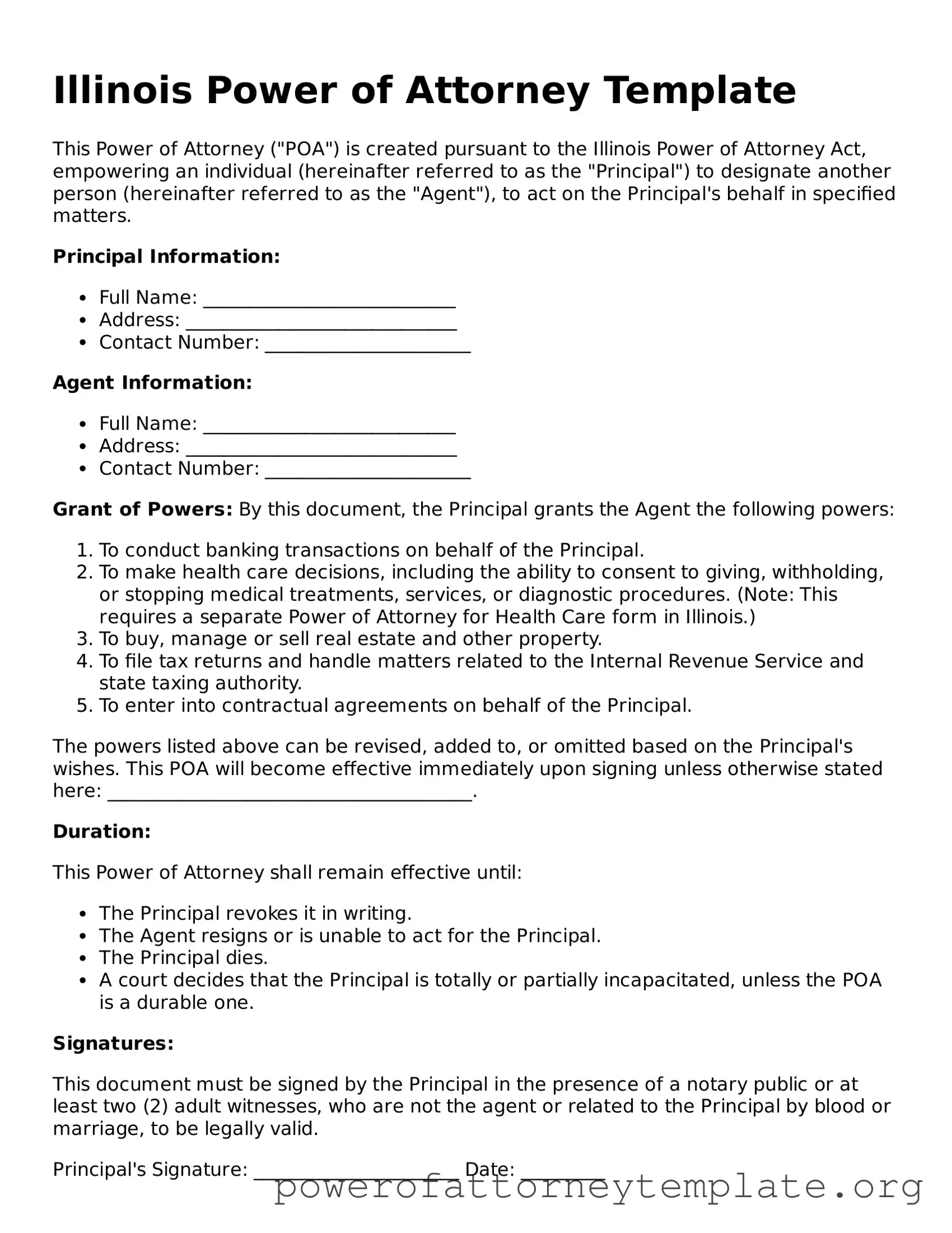 Legal Illinois Power of Attorney Template