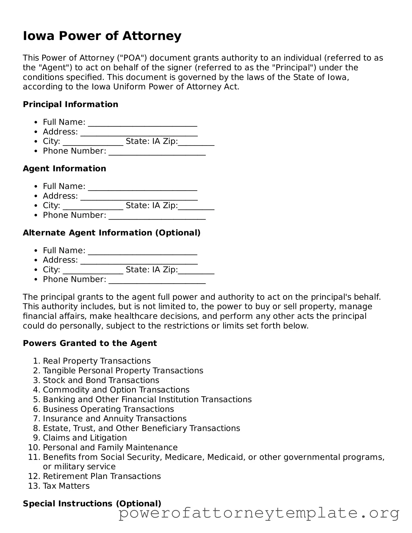 Legal Iowa Power of Attorney Template