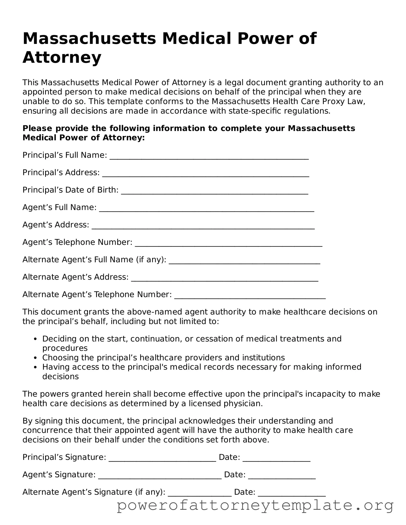 Legal Massachusetts Medical Power of Attorney Template