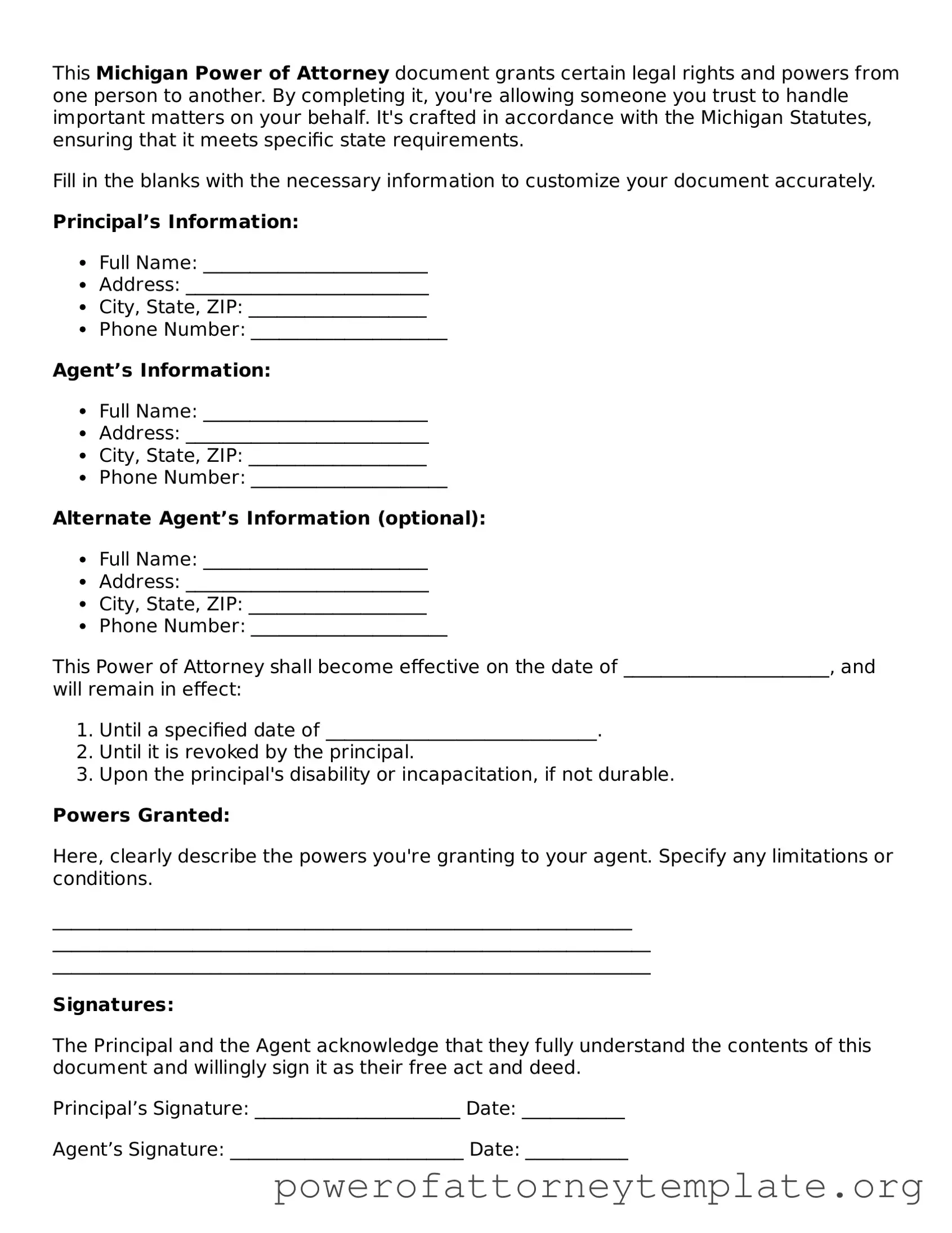 Legal Michigan Power of Attorney Template