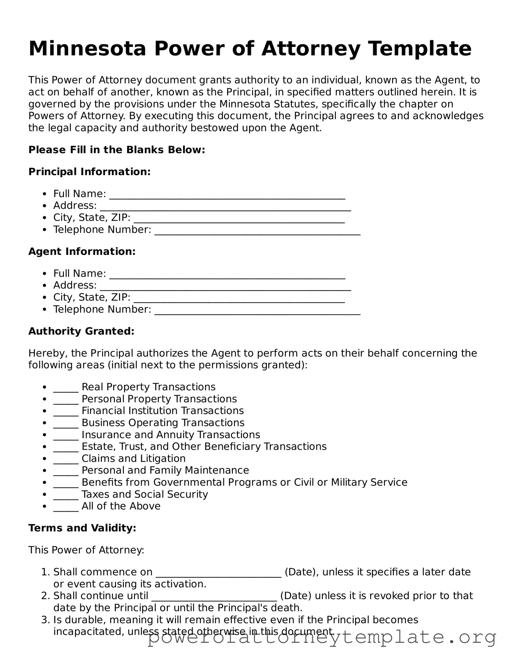Legal Minnesota Power of Attorney Template