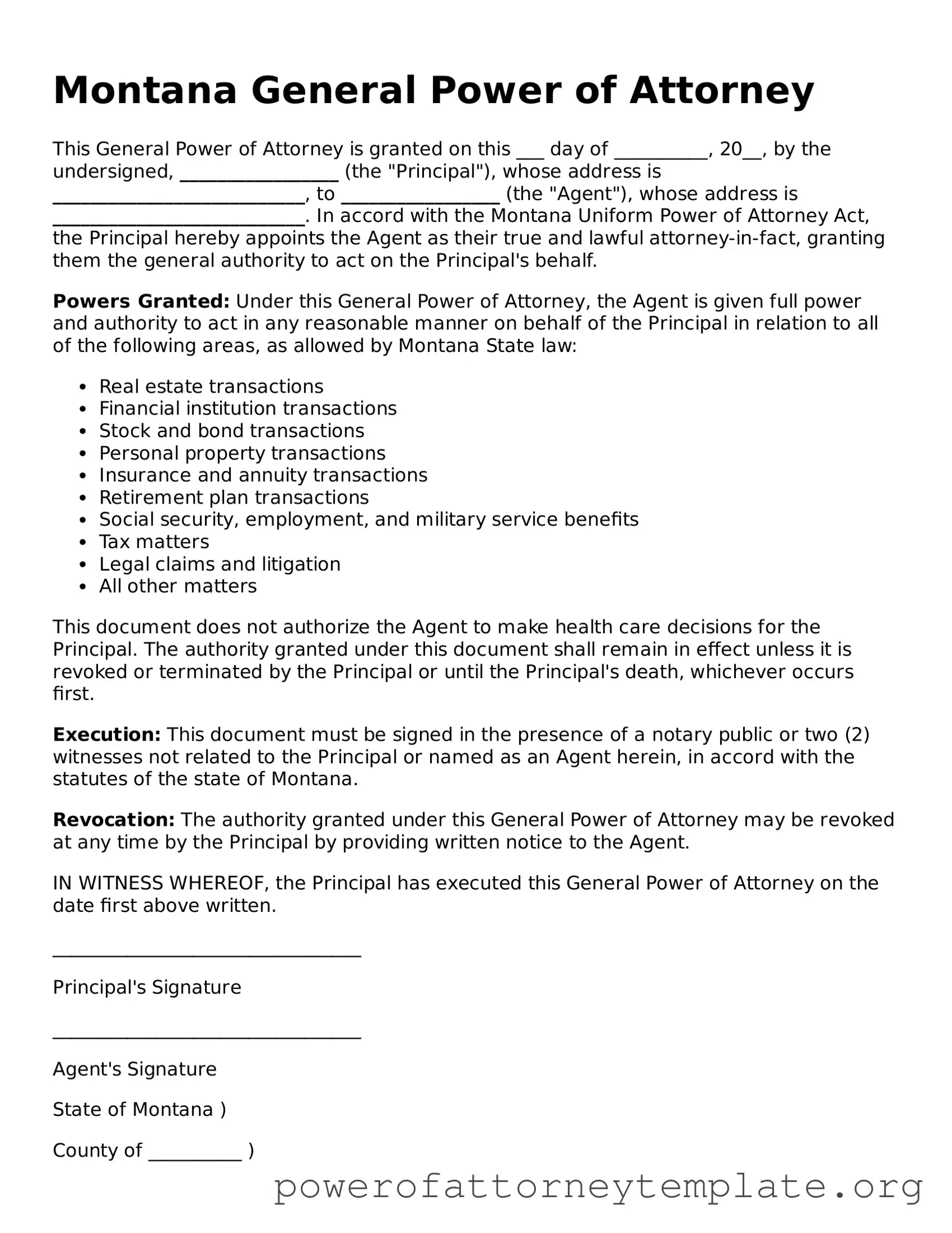 Legal Montana General Power of Attorney Template