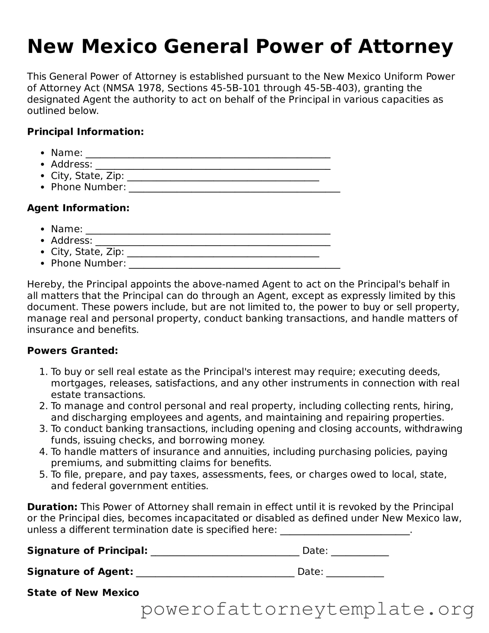 Legal New Mexico General Power of Attorney Template