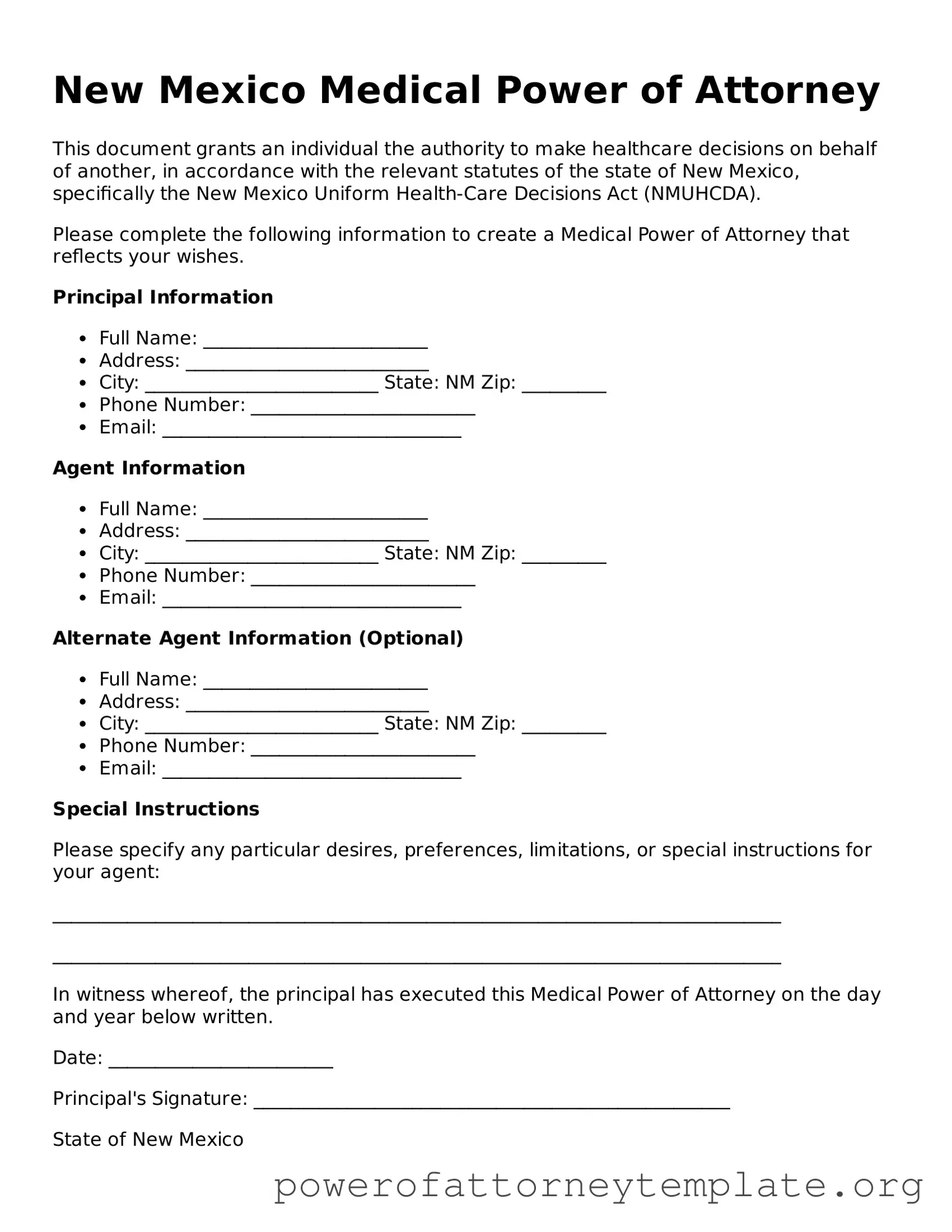 Legal New Mexico Medical Power of Attorney Template