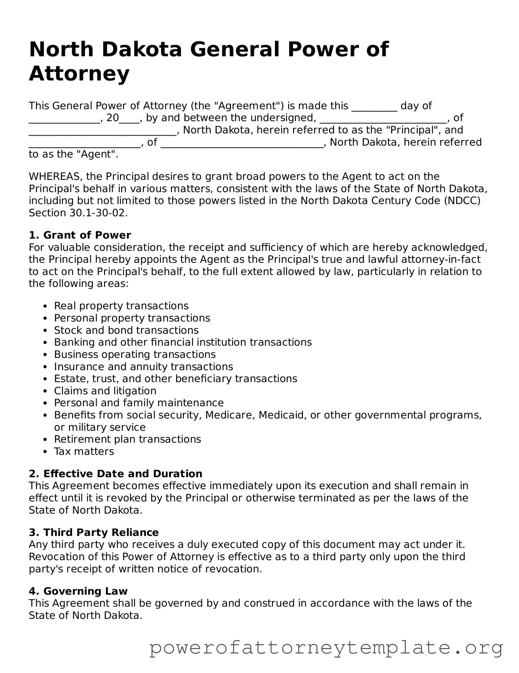Legal North Dakota General Power of Attorney Template