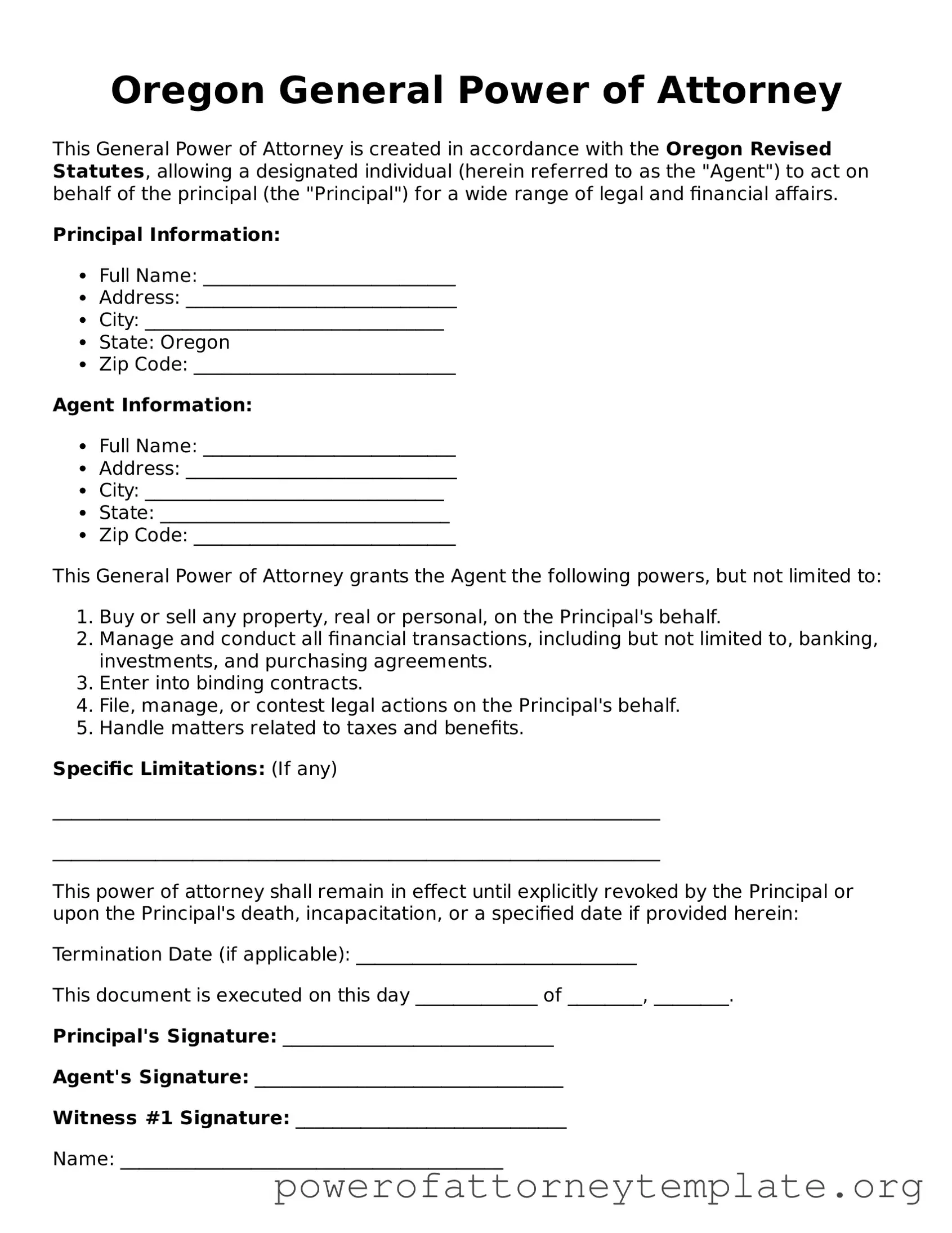 Legal Oregon General Power of Attorney Template