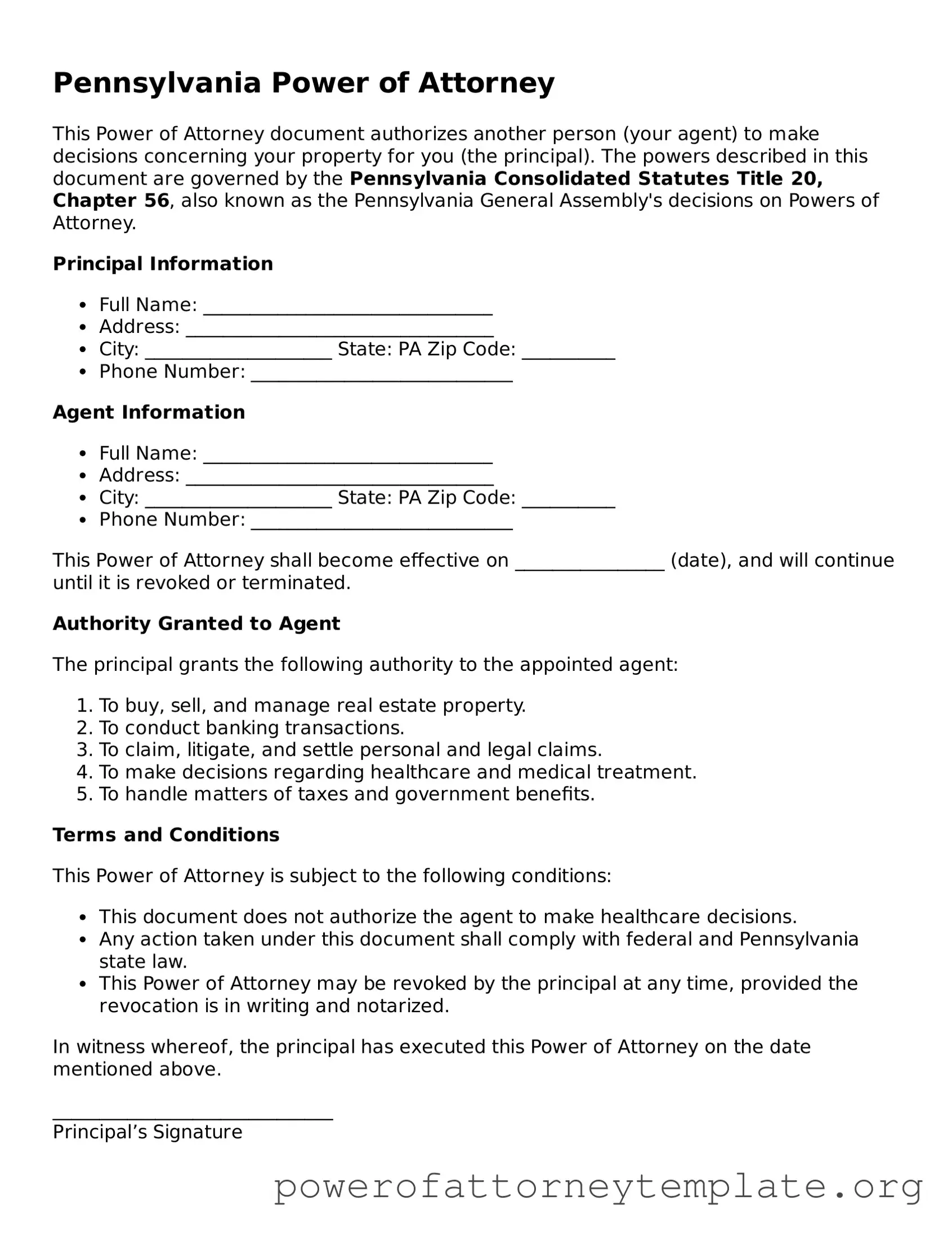Legal Pennsylvania Power of Attorney Template