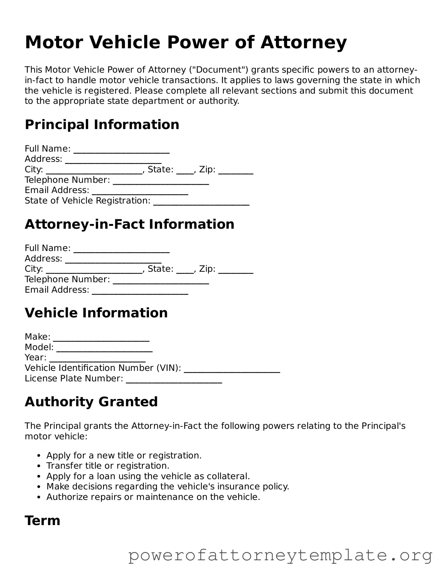 Attorney-Verified Motor Vehicle Power of Attorney Document