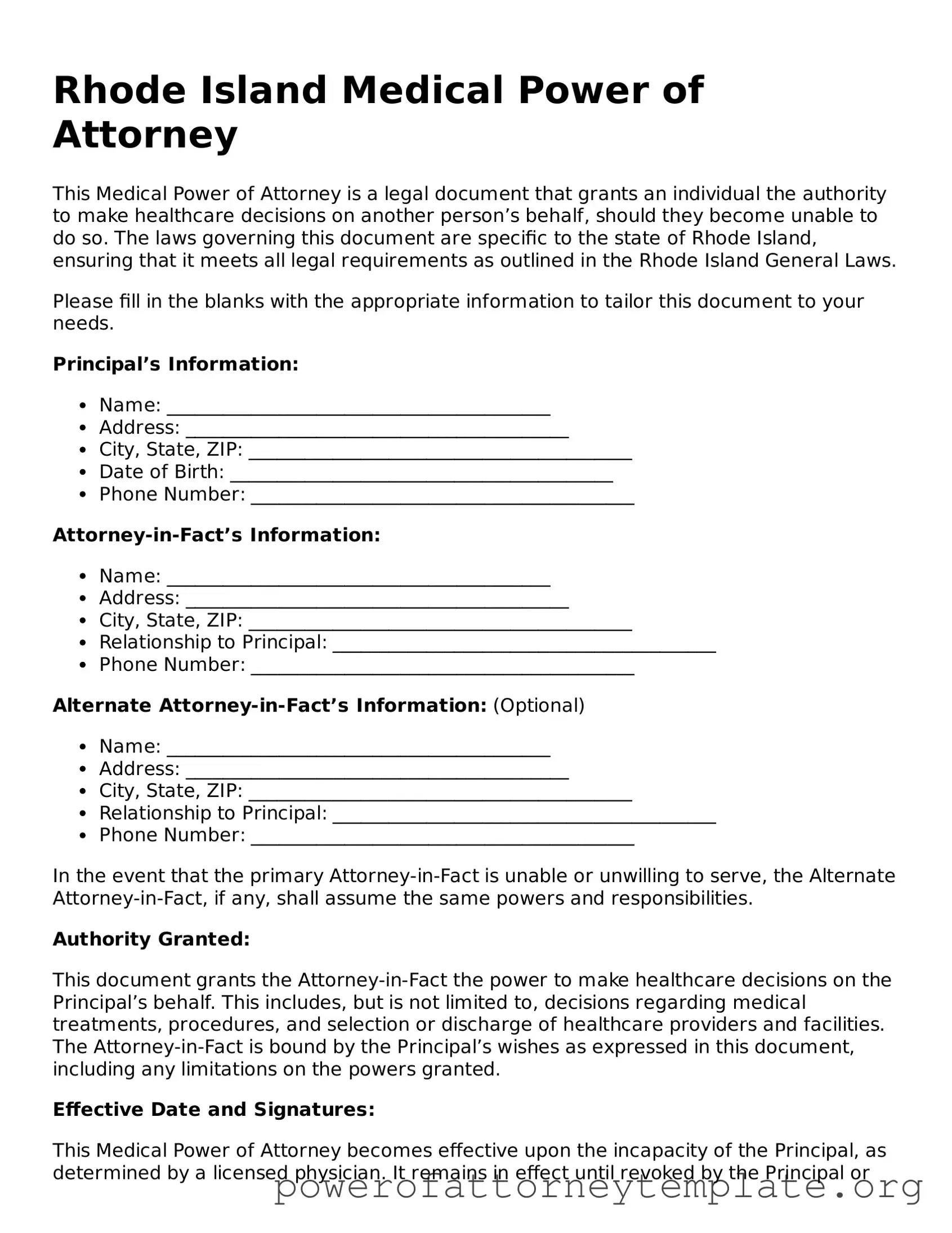 Legal Rhode Island Medical Power of Attorney Template