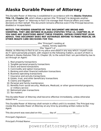 Legal Alaska Durable Power of Attorney Template