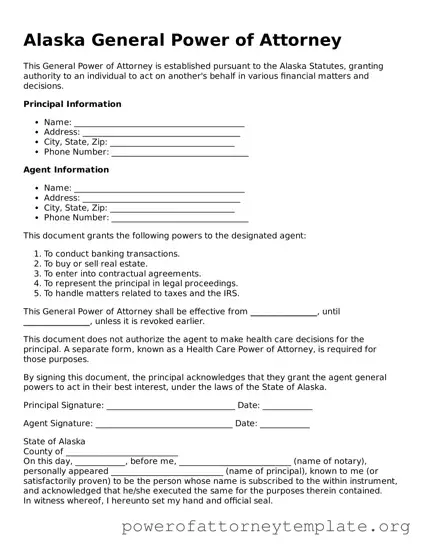 Legal Alaska General Power of Attorney Template