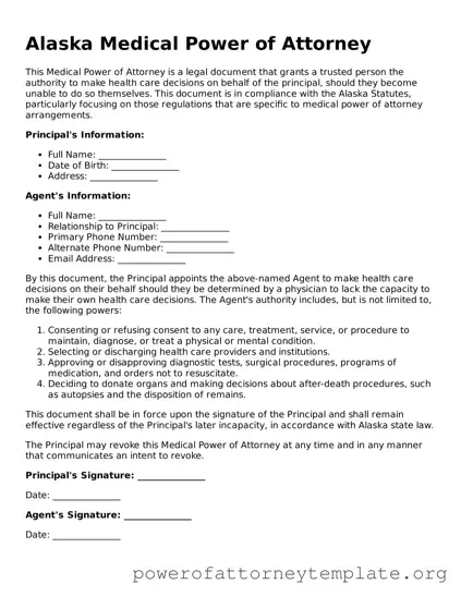 Legal Alaska Medical Power of Attorney Template