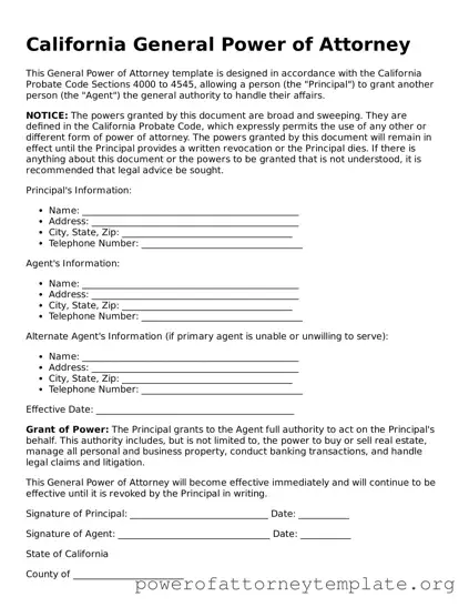 Legal California General Power of Attorney Template