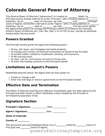 Legal Colorado General Power of Attorney Template