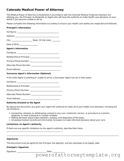 Legal Colorado Medical Power of Attorney Template