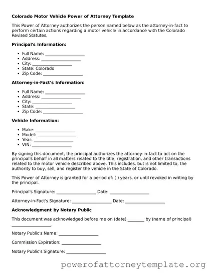 Legal Colorado Motor Vehicle Power of Attorney Template