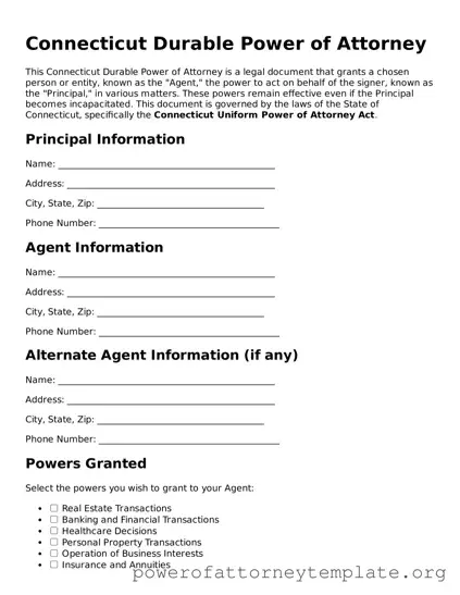 Legal Connecticut Durable Power of Attorney Template