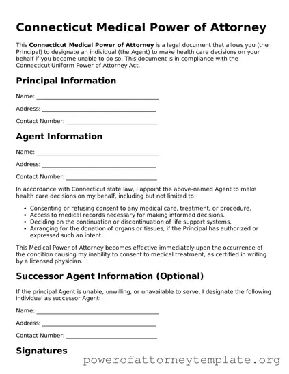 Legal Connecticut Medical Power of Attorney Template