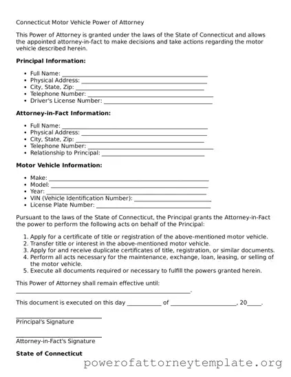 Legal Connecticut Motor Vehicle Power of Attorney Template