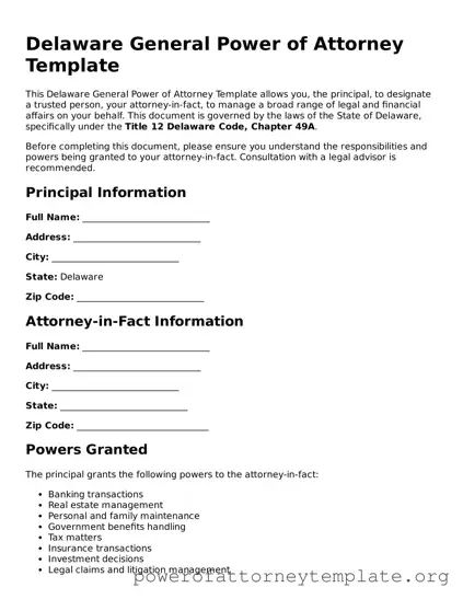 Legal Delaware General Power of Attorney Template