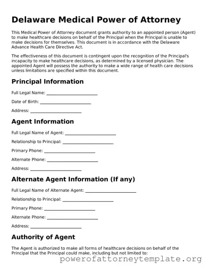 Legal Delaware Medical Power of Attorney Template