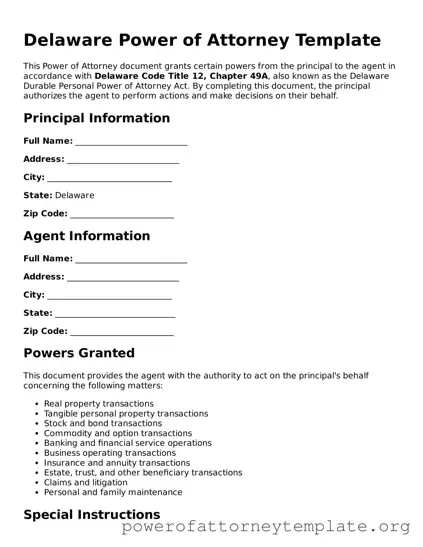Legal Delaware Power of Attorney Template