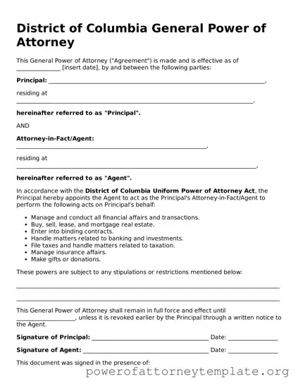 Legal District of Columbia General Power of Attorney Template