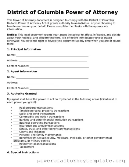 Legal District of Columbia Power of Attorney Template