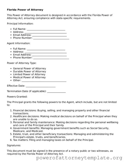 Legal Florida Power of Attorney Template