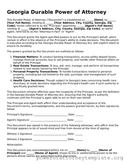 Legal Georgia Durable Power of Attorney Template