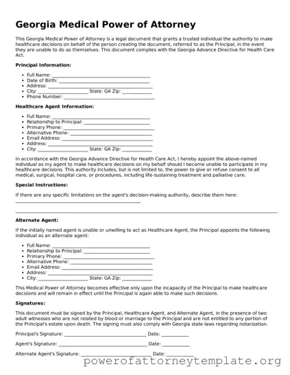 Legal Georgia Medical Power of Attorney Template