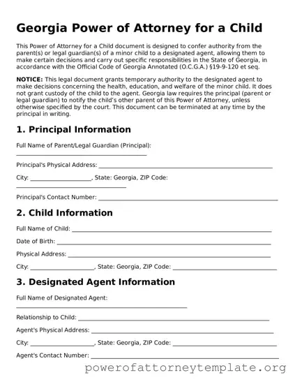Legal Georgia Power of Attorney for a Child Template