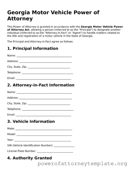 Legal Georgia Motor Vehicle Power of Attorney Template