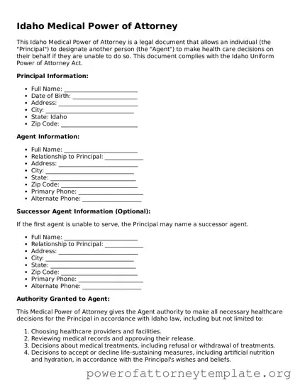 Legal Idaho Medical Power of Attorney Template