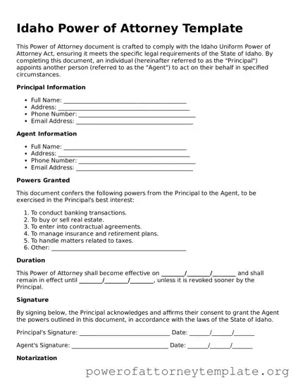 Legal Idaho Power of Attorney Template