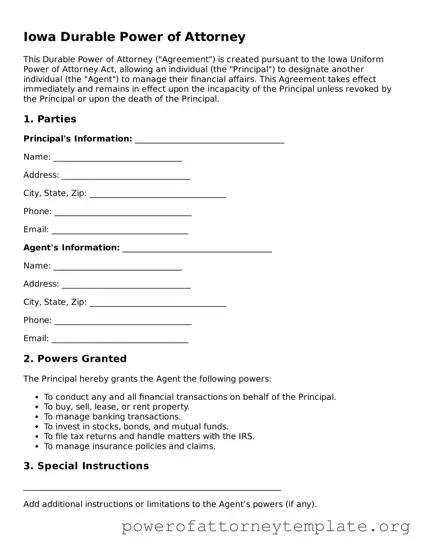 Legal Iowa Durable Power of Attorney Template