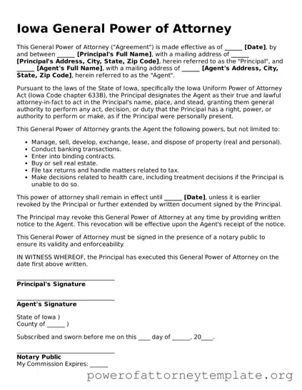 Legal Iowa General Power of Attorney Template