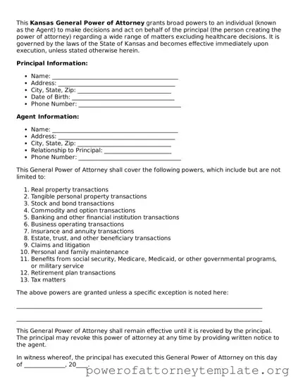 Legal Kansas General Power of Attorney Template