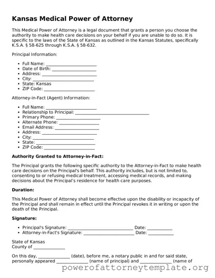 Legal Kansas Medical Power of Attorney Template