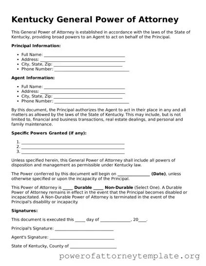 Legal Kentucky General Power of Attorney Template