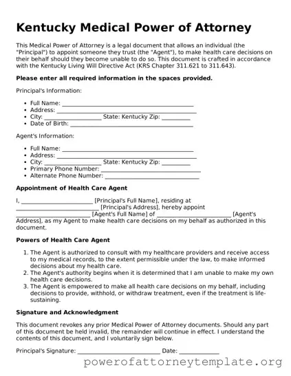Legal Kentucky Medical Power of Attorney Template